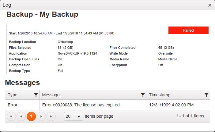 Failed Backup Job Log