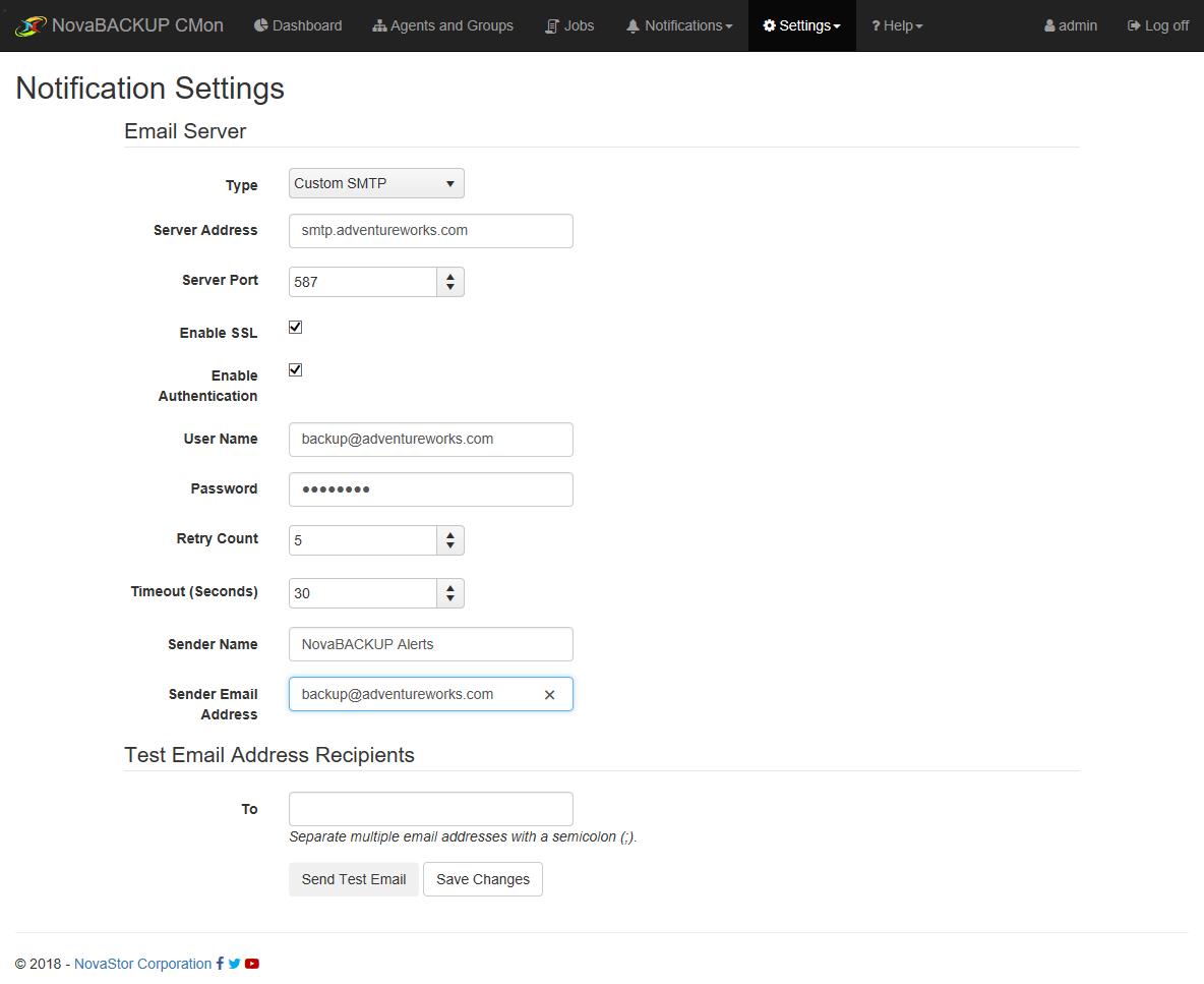 Custom SMTP Notification Settings